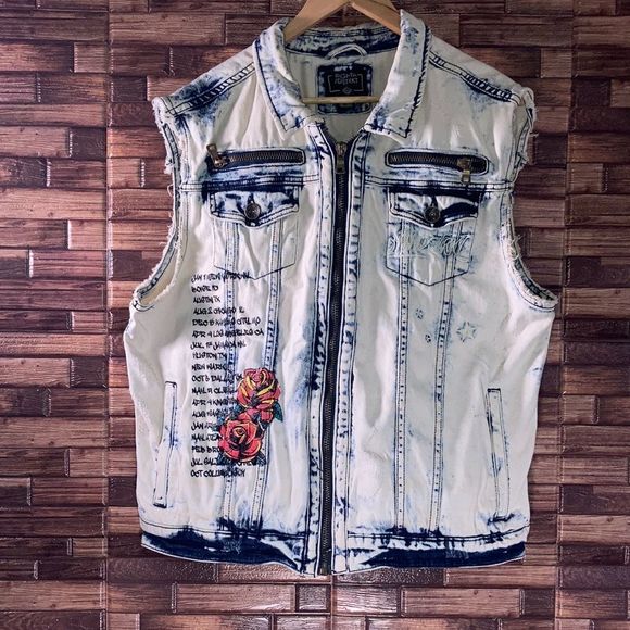 Mens 8ight/Dstrkt XL Acid Wash Denim Vest - Picture 1 of 15